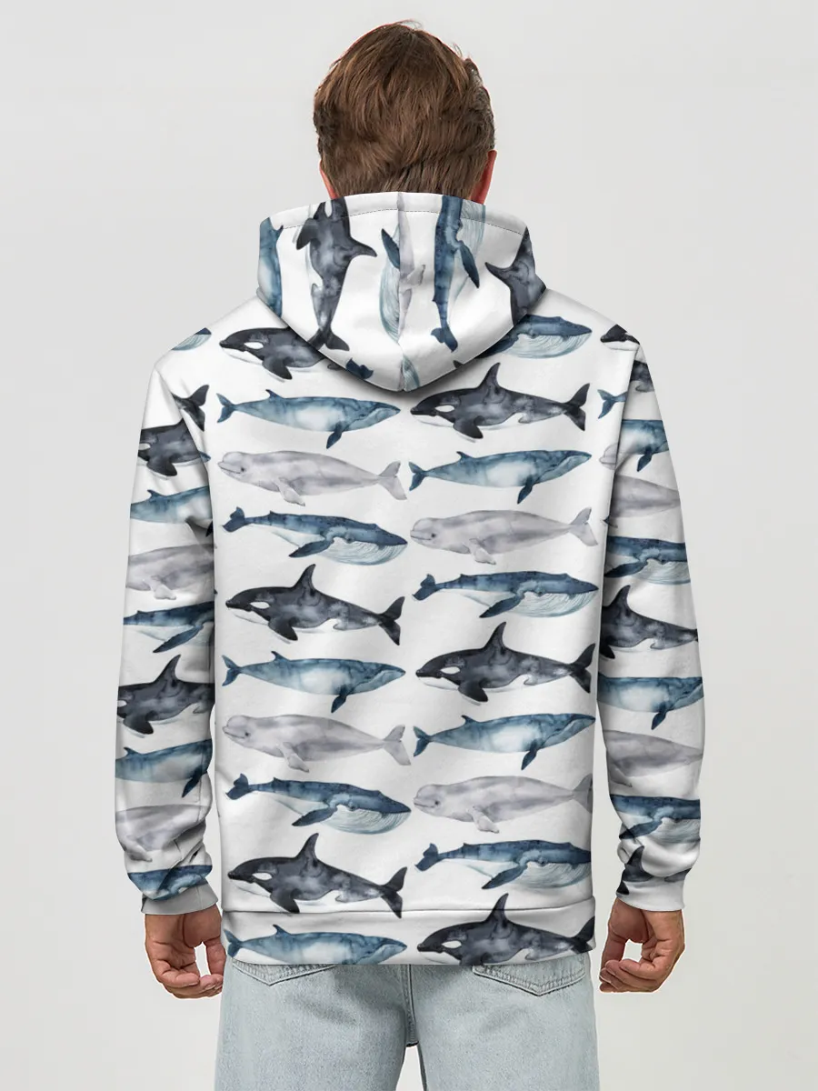 Худи мужской база хлопок / принт с китами