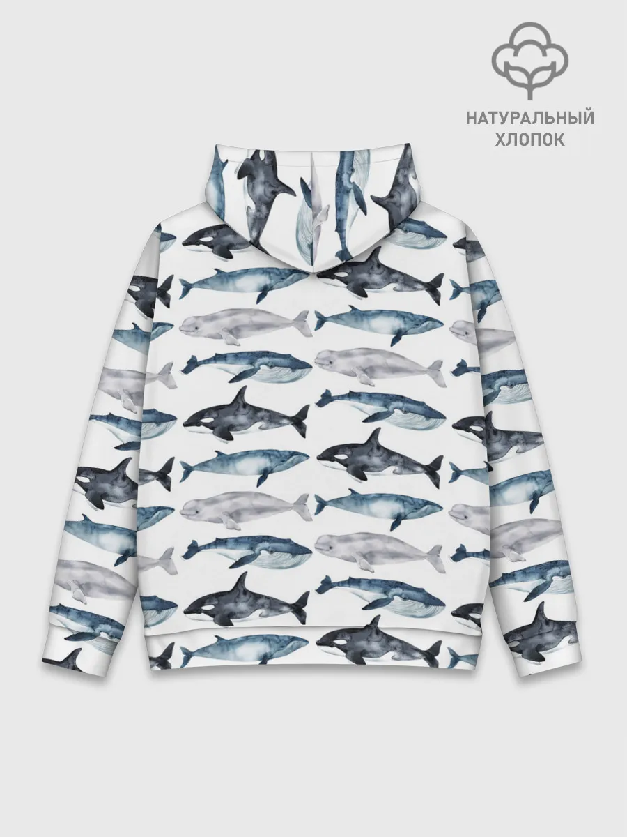 Худи мужской база хлопок / принт с китами