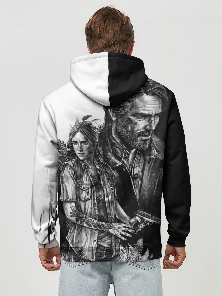 Худи мужской база хлопок / THE LAST OF US ЧЁРНО БЕЛЫЙ