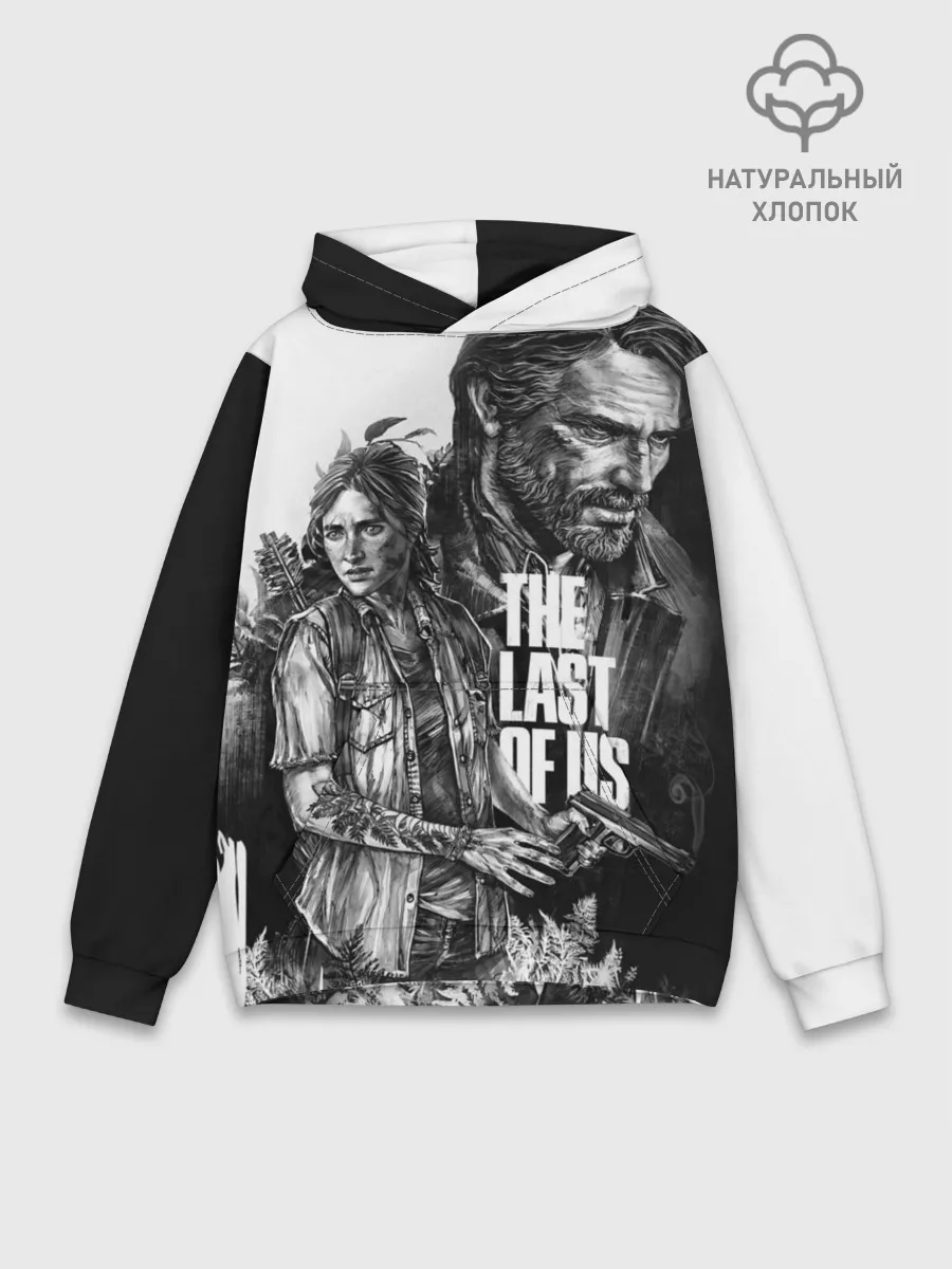 Худи мужской база хлопок / THE LAST OF US ЧЁРНО БЕЛЫЙ