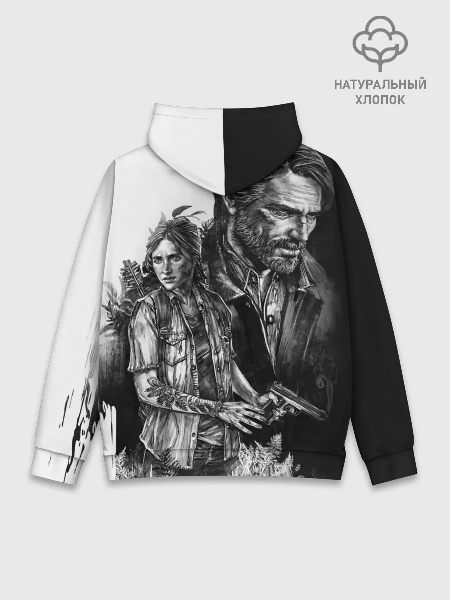 Худи мужской база хлопок / THE LAST OF US ЧЁРНО БЕЛЫЙ