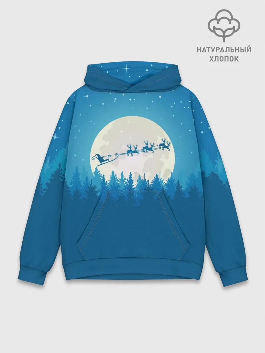 Худи мужской база хлопок / Санта с Оленями