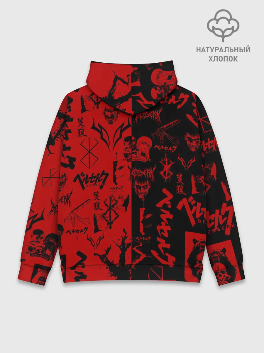 Худи мужской база хлопок / BERSERK BLACK RED | БЕРСЕРК ПАТТЕРН