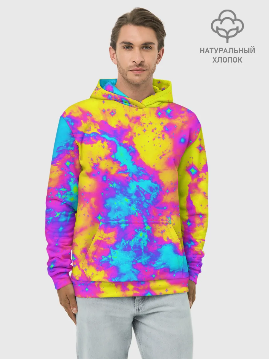 Худи мужской база хлопок / Яркая абстракция космических красок