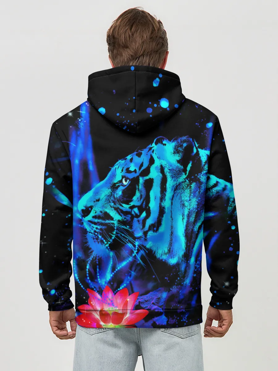 Худи мужской база хлопок / Синий водяной тигр