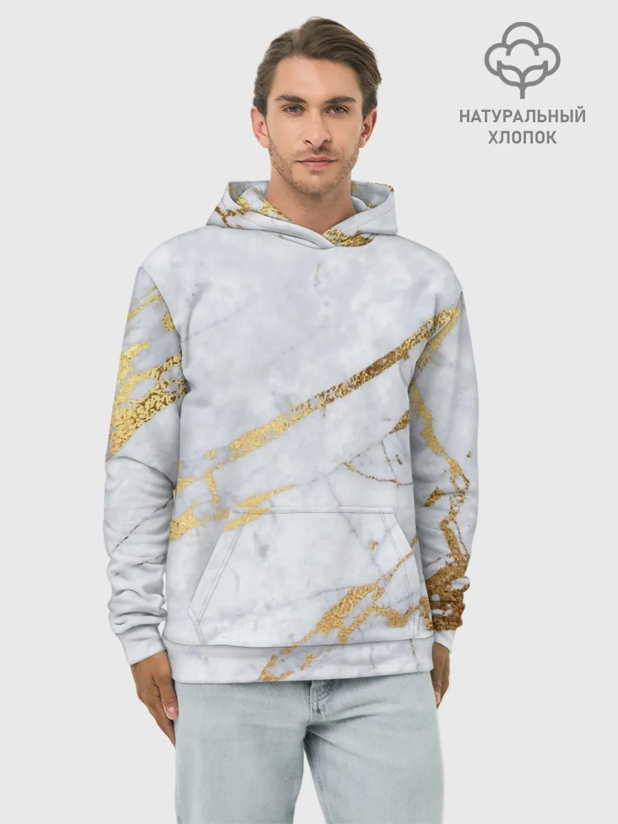 Худи мужской база хлопок / Золото на белом