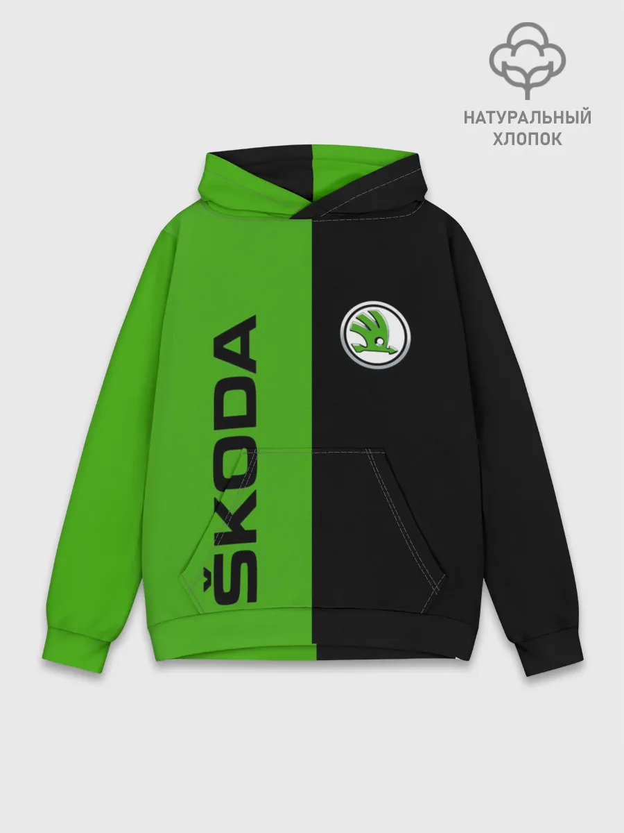 Худи мужской база хлопок / SKODA черно-зеленый