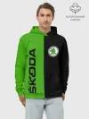 Худи мужской база хлопок / SKODA черно-зеленый