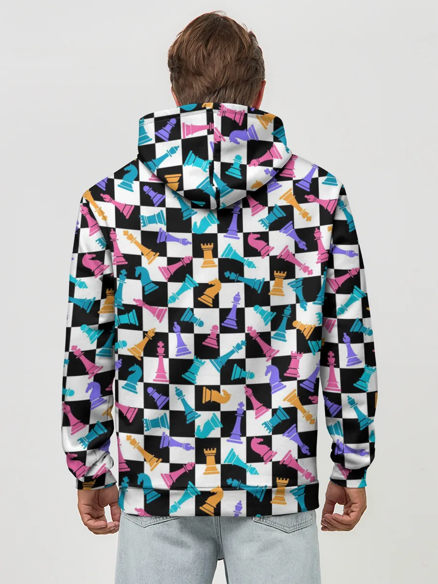 Худи мужской база хлопок / Разноцветные Шахматные Фигуры