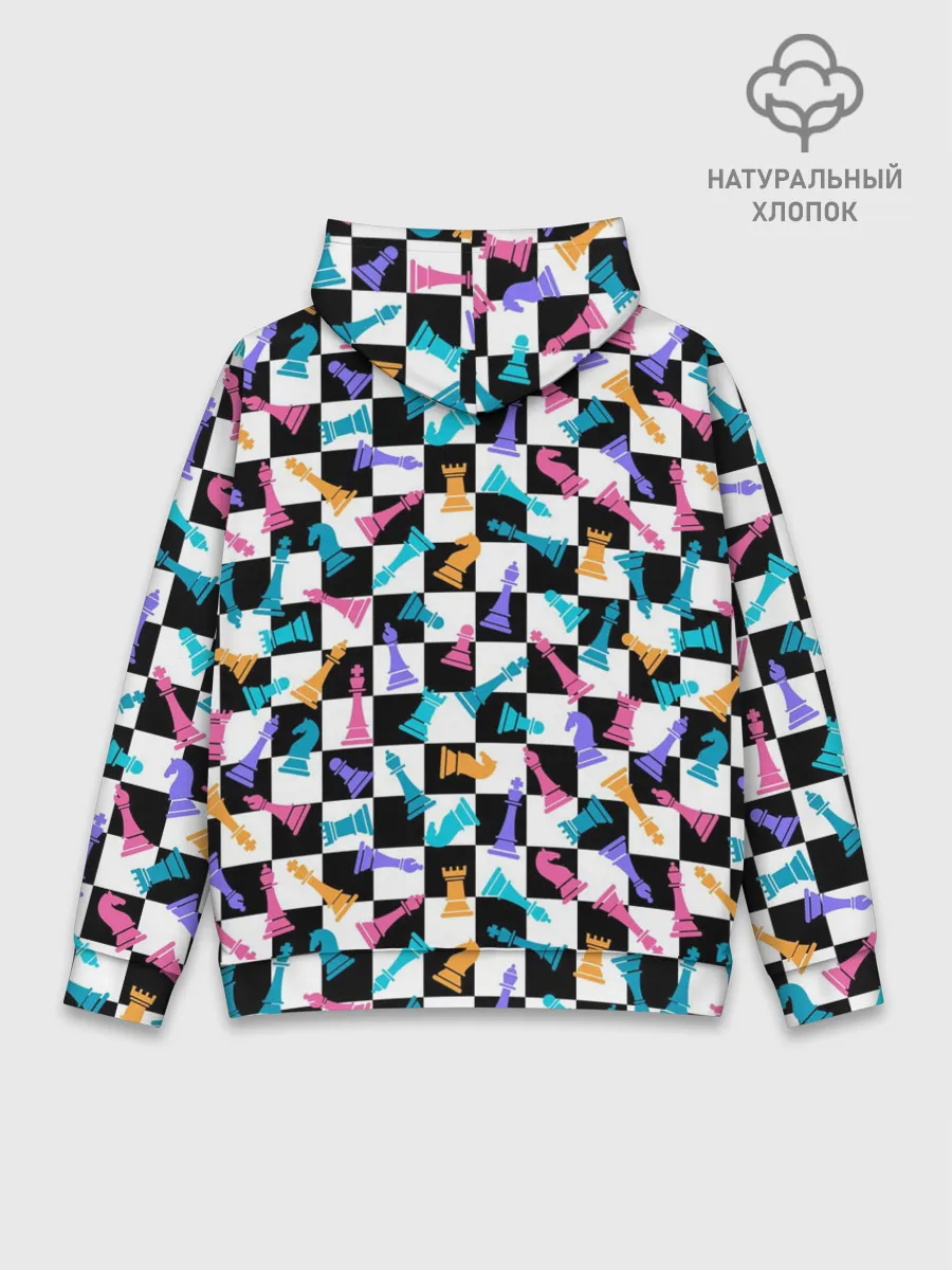 Худи мужской база хлопок / Разноцветные Шахматные Фигуры