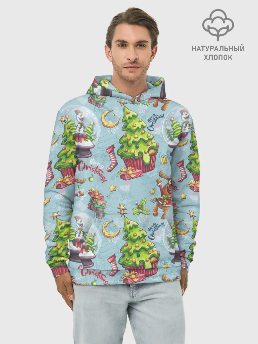 Худи мужской база хлопок / Merry Christmas Pattern