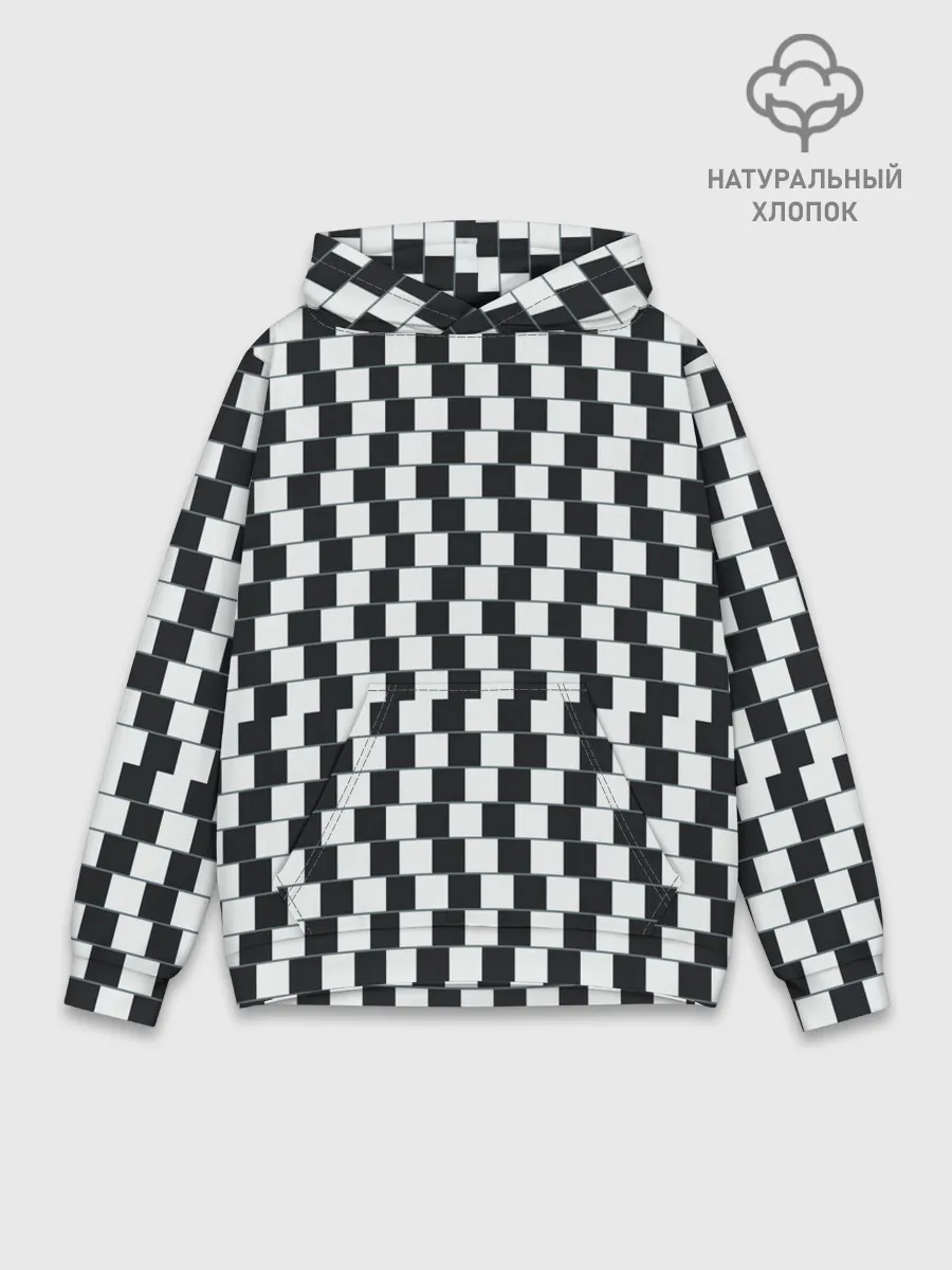 Худи мужской база хлопок / Шахматная Иллюзия Искажения
