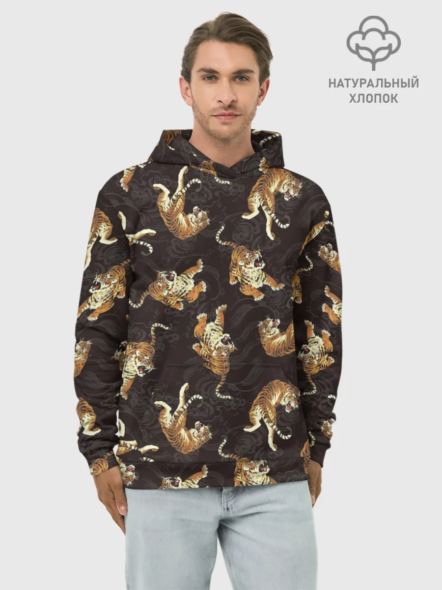 Худи мужской база хлопок / Паттерн Японский тигр