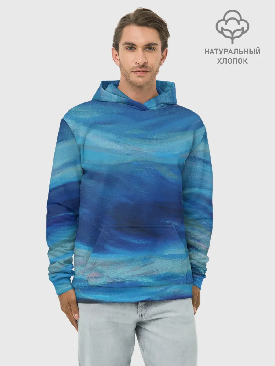 Худи мужской база хлопок / Акварельное море
