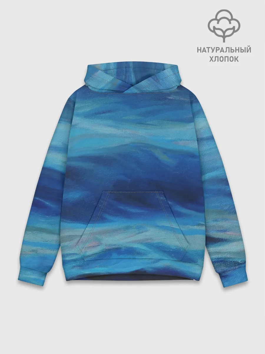 Худи мужской база хлопок / Акварельное море