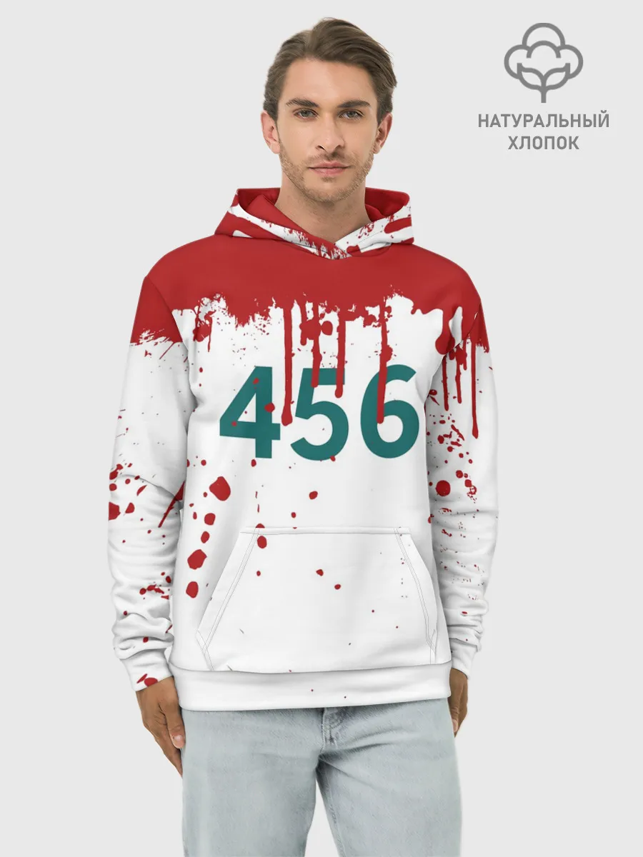 Худи мужской база хлопок / ИГРА В КАЛЬМАРА ПЕРСОНАЖ 456 КРОВЬ