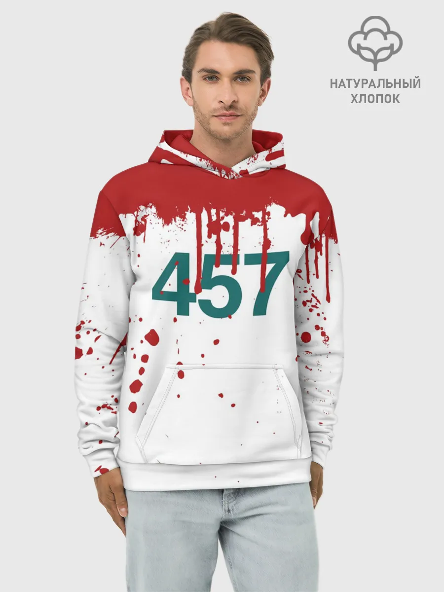 Худи мужской база хлопок / ИГРА В КАЛЬМАРА ПЕРСОНАЖ 457 КРОВЬ