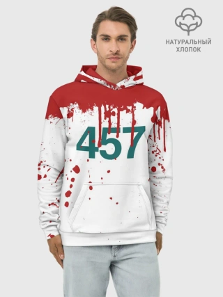 Худи мужской база хлопок / ИГРА В КАЛЬМАРА ПЕРСОНАЖ 457 КРОВЬ
