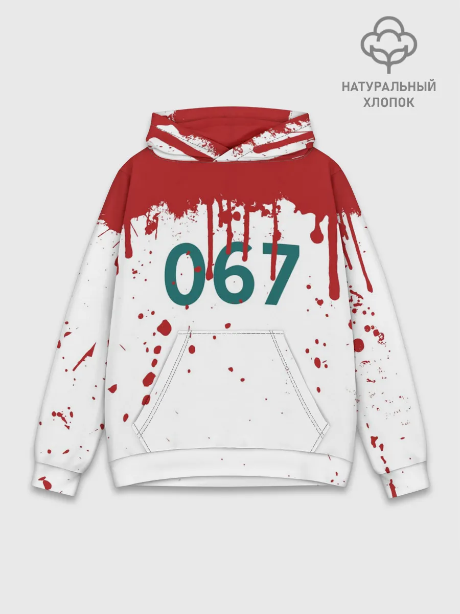 Худи мужской база хлопок / ИГРА В КАЛЬМАРА ПЕРСОНАЖ 067 КРОВЬ