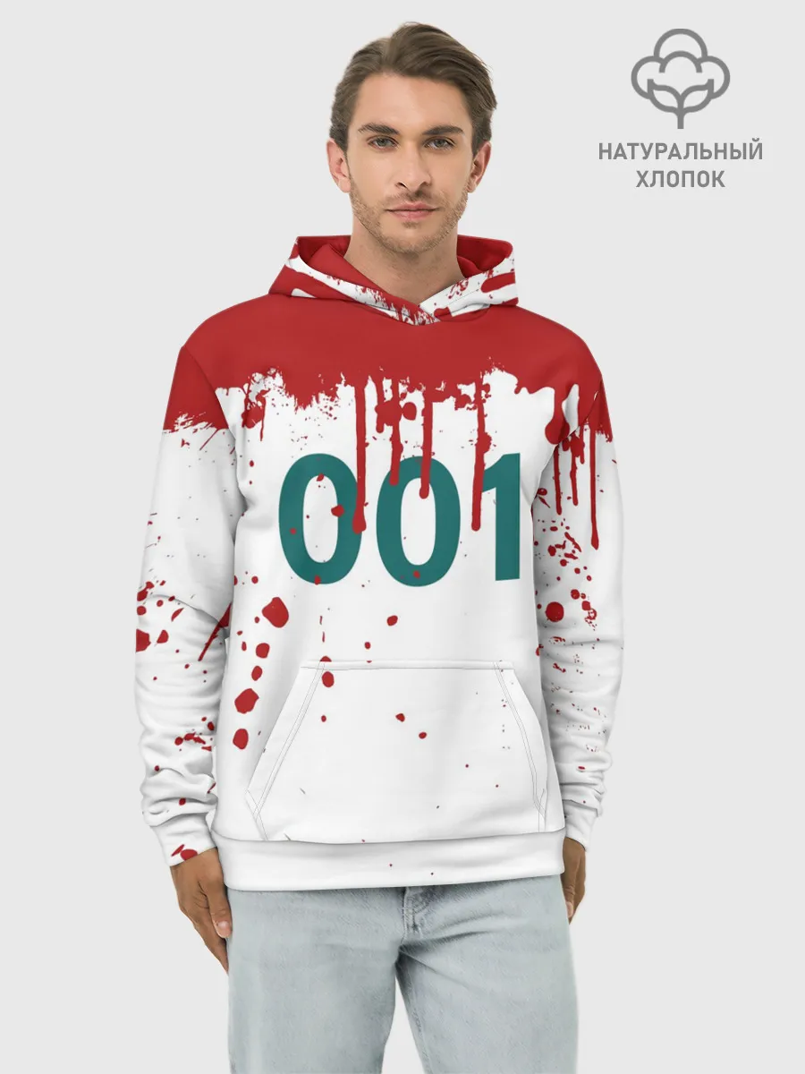 Худи мужской база хлопок / ИГРА В КАЛЬМАРА ПЕРСОНАЖ 001 КРОВЬ