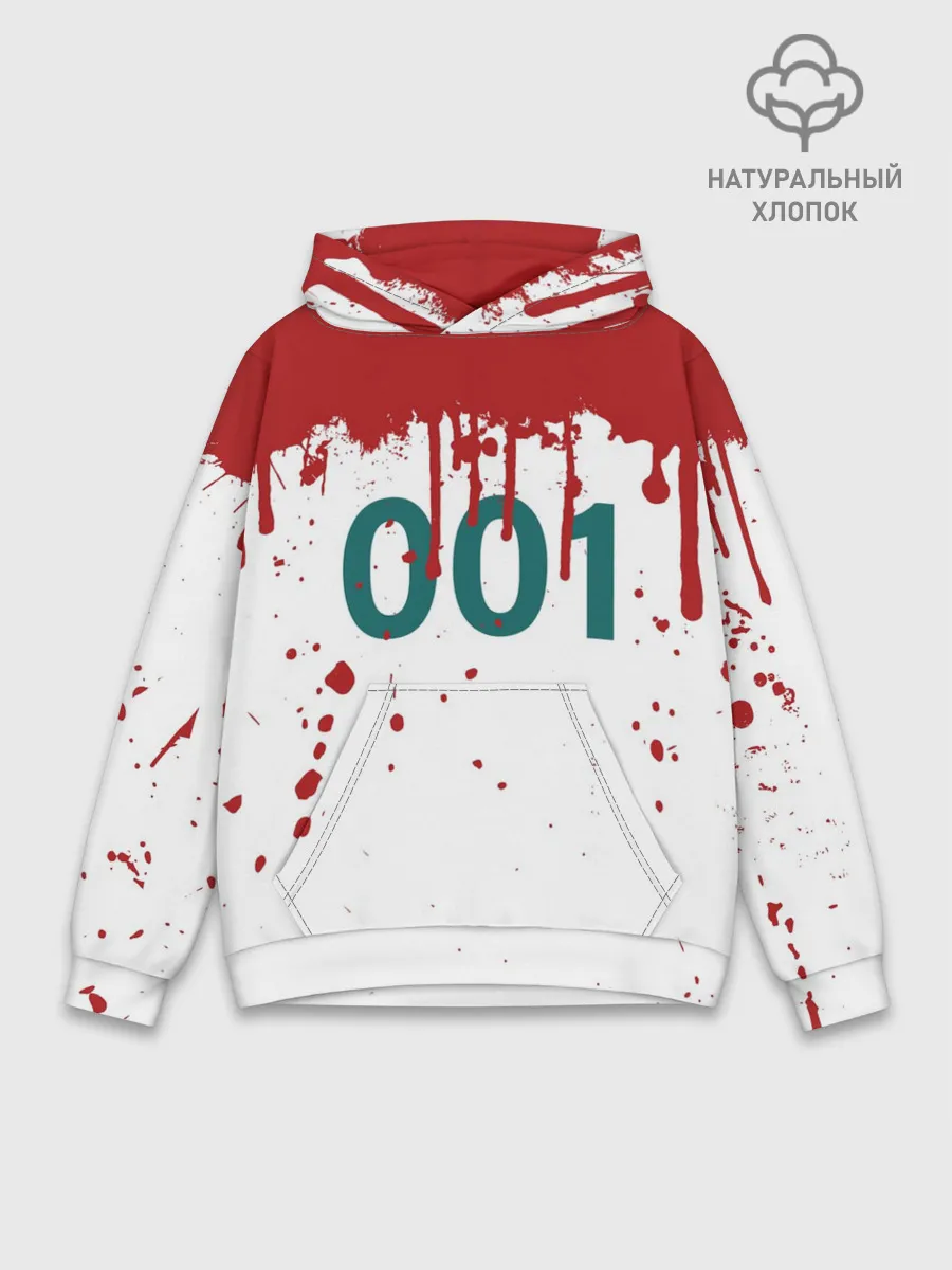 Худи мужской база хлопок / ИГРА В КАЛЬМАРА ПЕРСОНАЖ 001 КРОВЬ