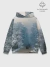 Худи мужской база хлопок / Зимний пейзаж картина маслом