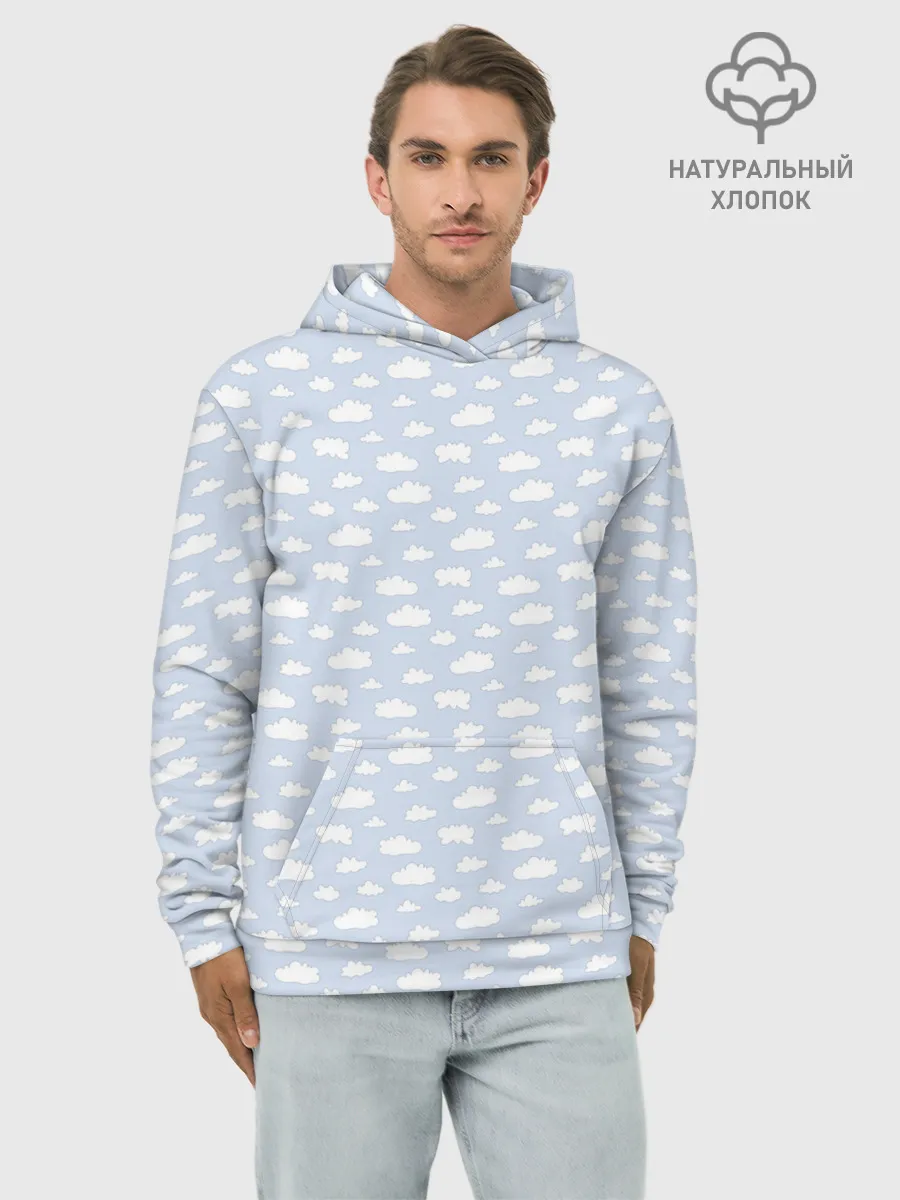 Худи мужской база хлопок / Принт с облаками