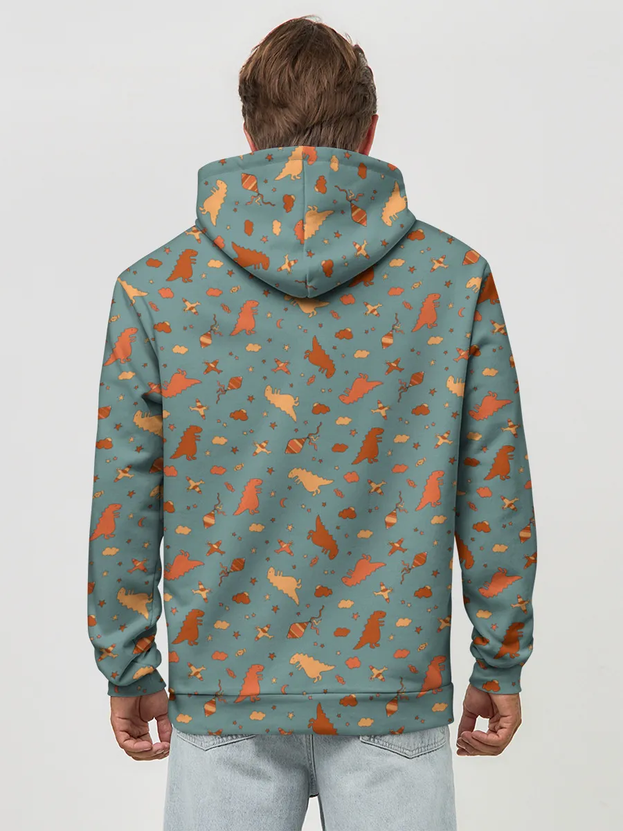 Худи мужской база хлопок / детский принт с динозаврами и звездами