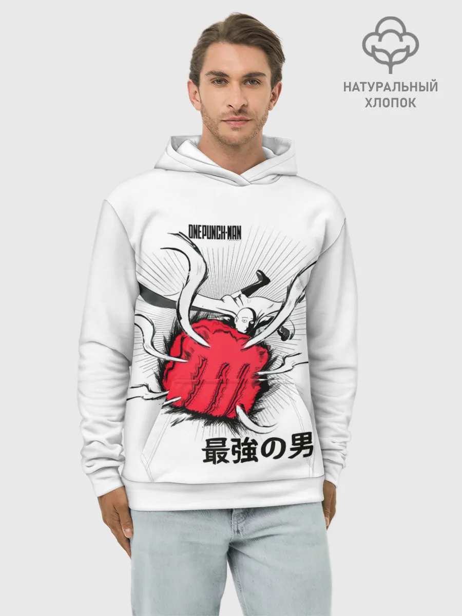 Худи мужской база хлопок / Удар лысого плаща One Punch-Man