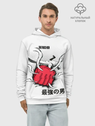 Худи мужской база хлопок / Удар лысого плаща One Punch-Man