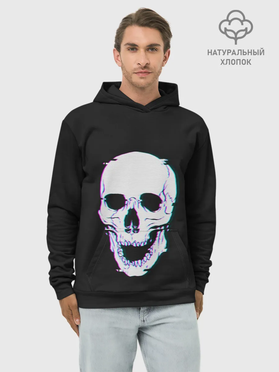 Худи мужской база хлопок / Неоновый светящийся череп