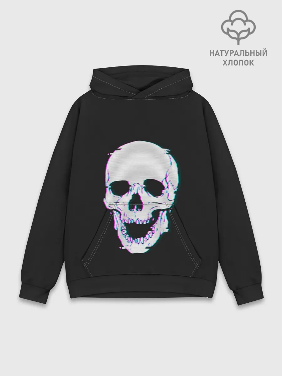 Худи мужской база хлопок / Неоновый светящийся череп