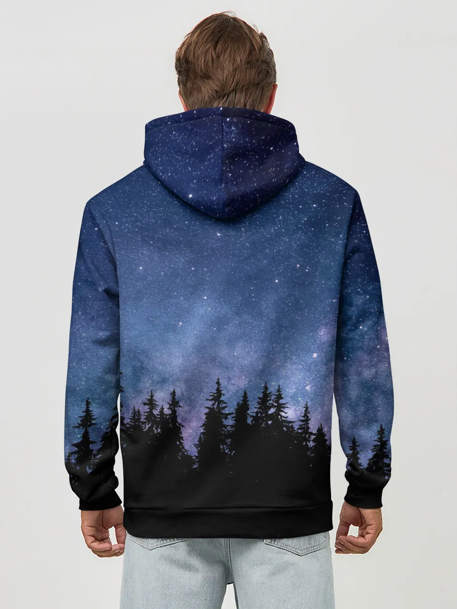 Худи мужской база хлопок / НОЧНОЙ ЛЕС И ЗВЕЗДЫ