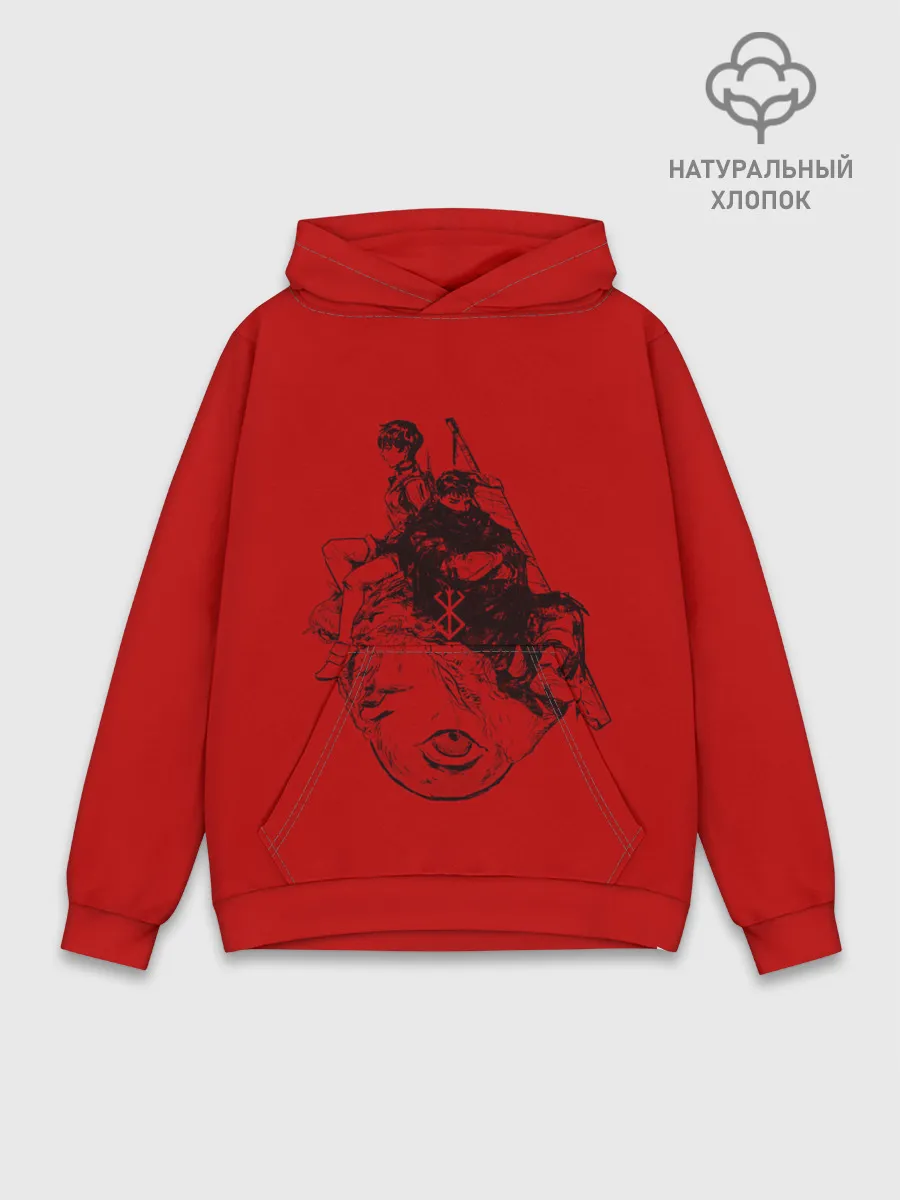 Худи мужской база хлопок / БЕРСЕРК КАСКА И БЕХЕЛИТ КРАСНЫЙ