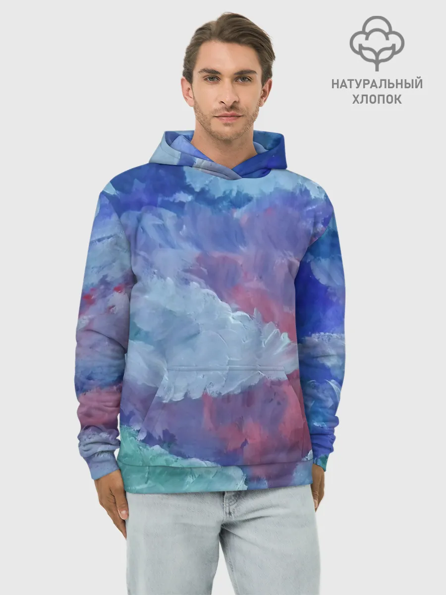 Худи мужской база хлопок / Гуашевые облака