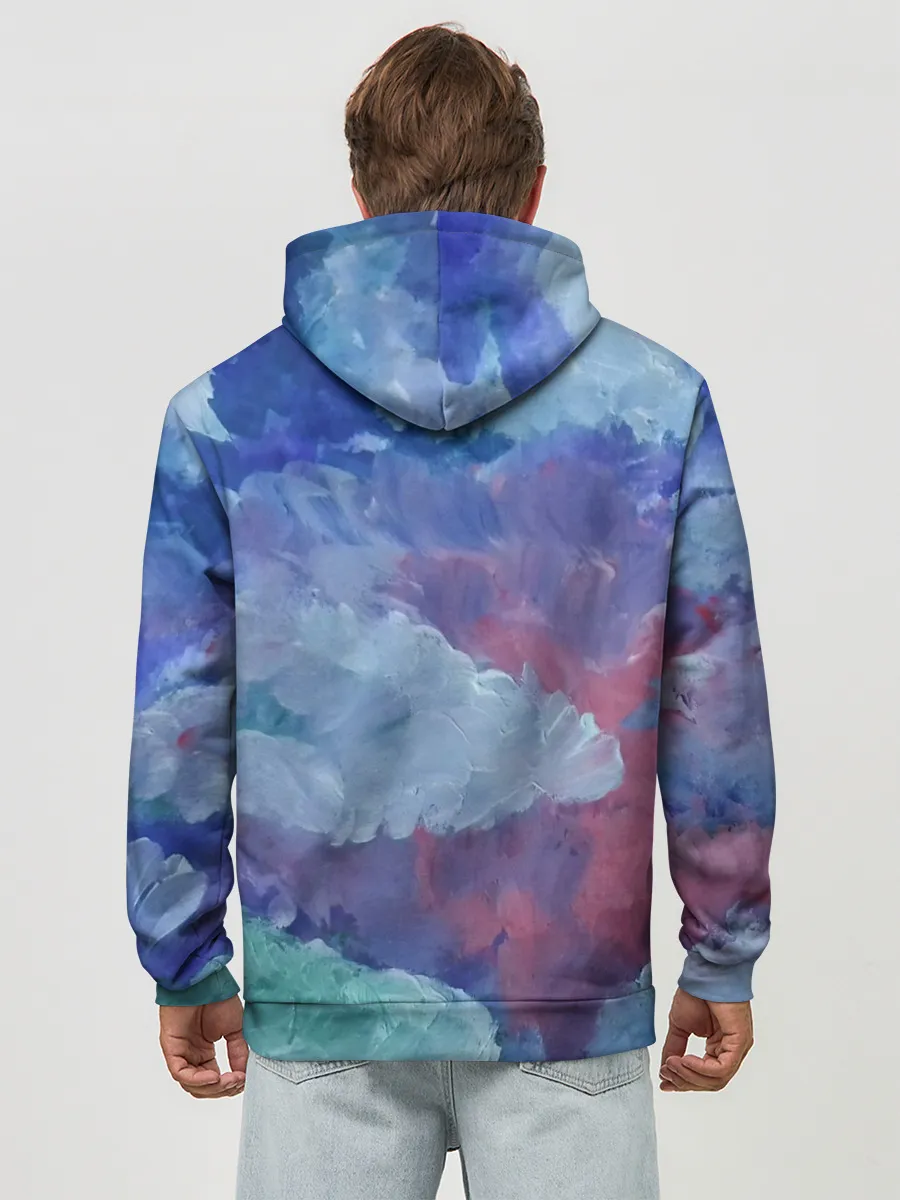 Худи мужской база хлопок / Гуашевые облака