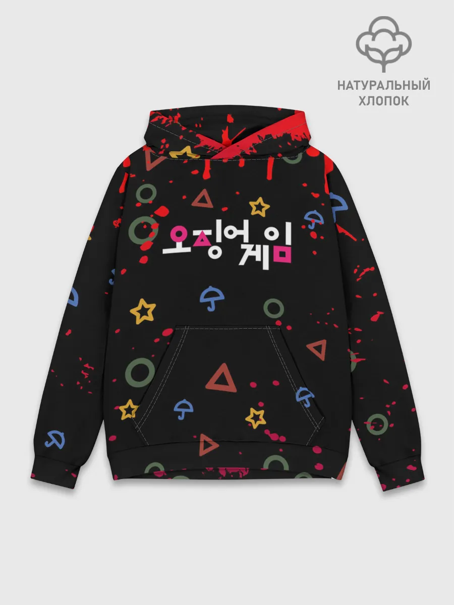 Худи мужской база хлопок / Игра в кальмара: Паттерн фигурок.
