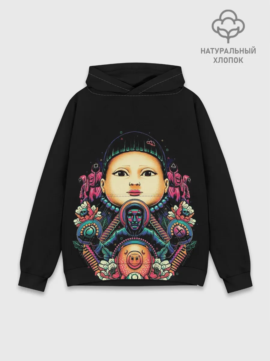 Худи мужской база хлопок / Игра в кальмара Кукла маски черепа