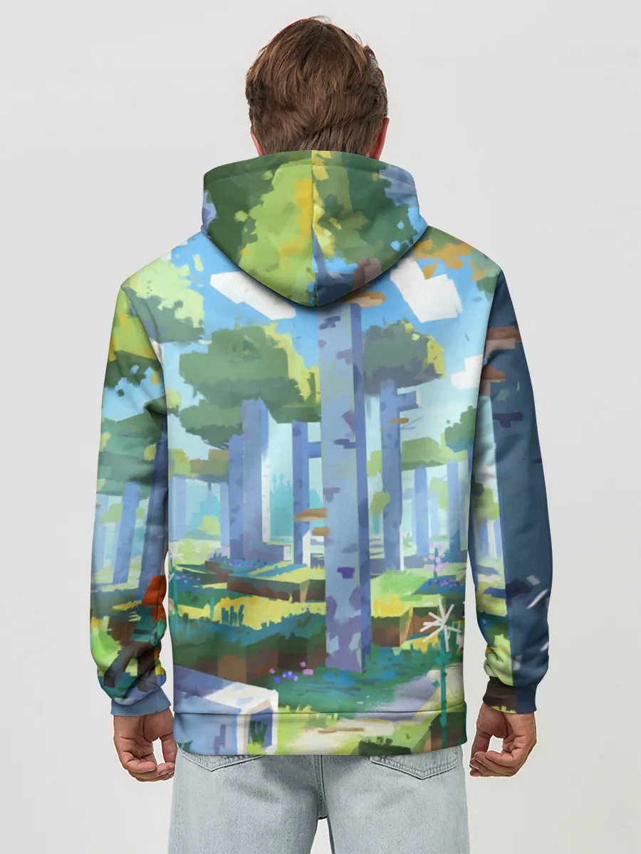 Худи мужской база хлопок / Манйкрафт, березовый лес