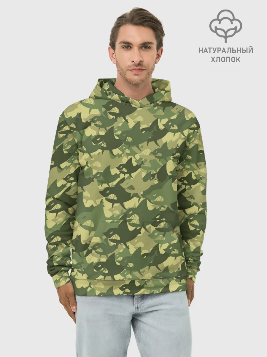 Худи мужской база хлопок / Акулы