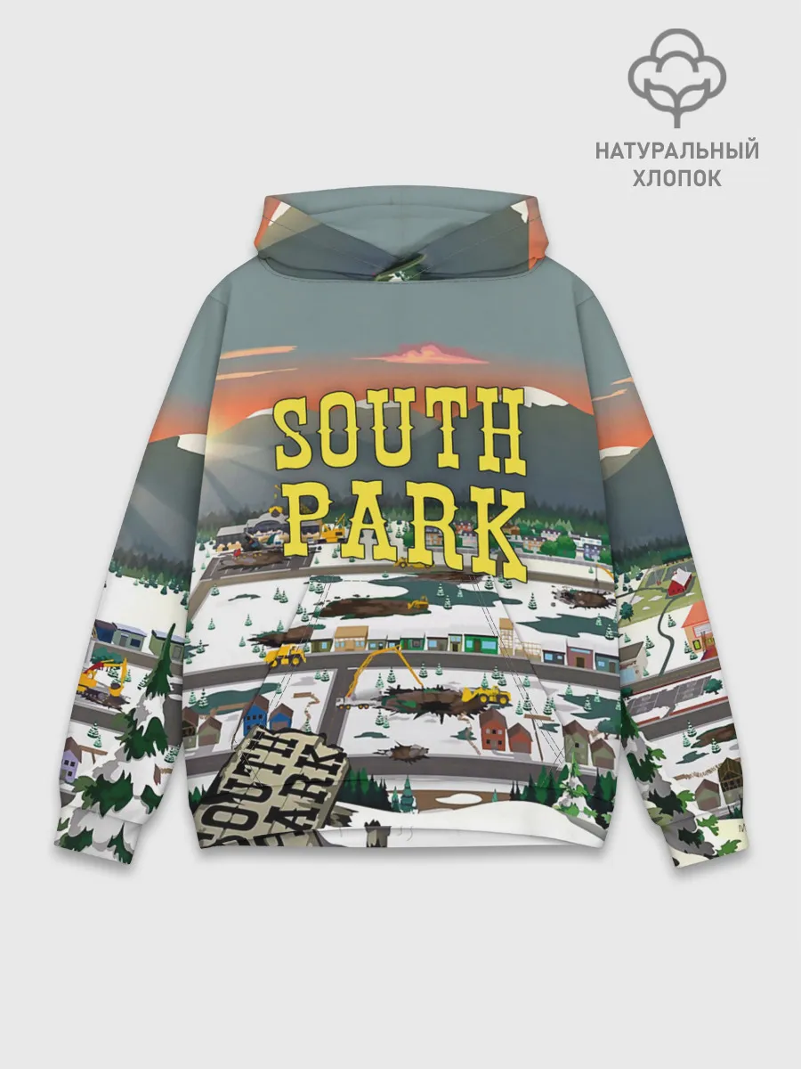 Худи мужской база хлопок / Южный Парк разрушенный город