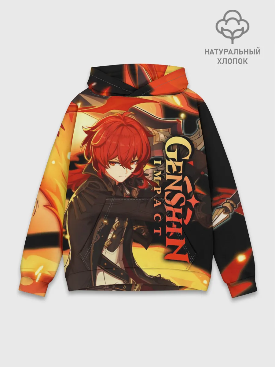 Худи мужской база хлопок / Геншин импакт: Дилюк