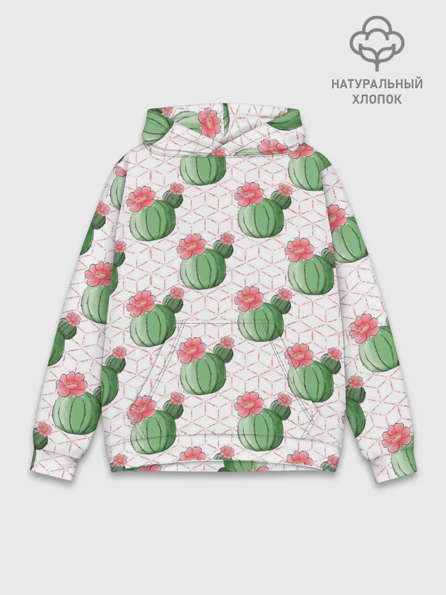 Худи мужской база хлопок / Паттерн из кактусов