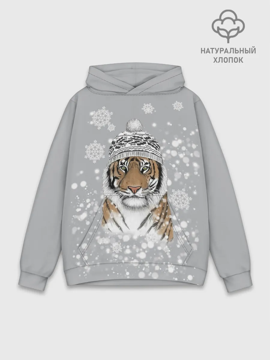 Худи мужской база хлопок / Снежный тигр
