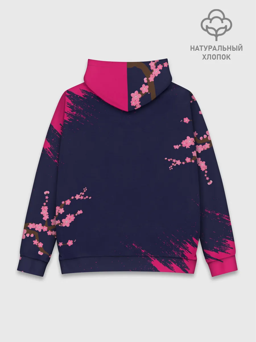 Худи мужской база хлопок / ДЕВУШКА В КИМОНО И ПТИЦАМИ