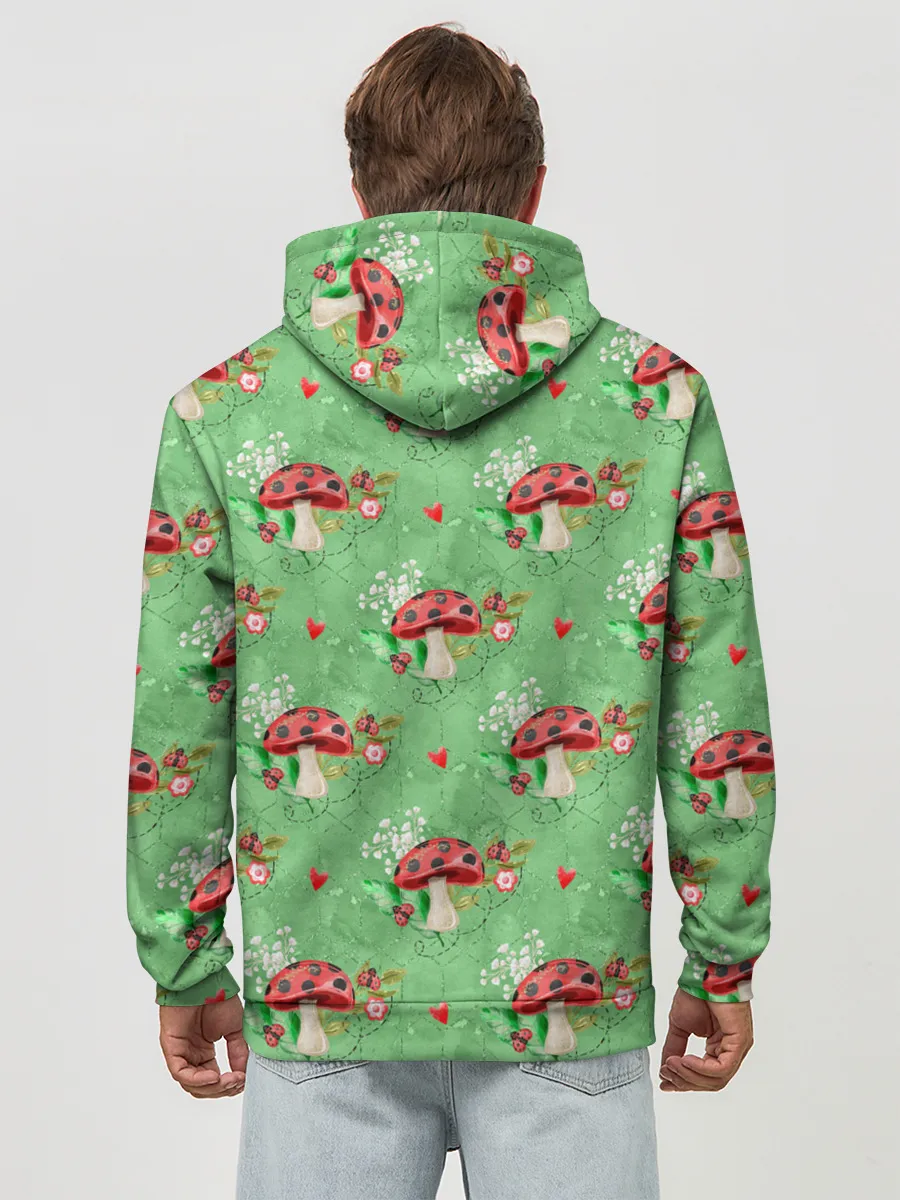 Худи мужской база хлопок / Грибы Мухоморы паттерн