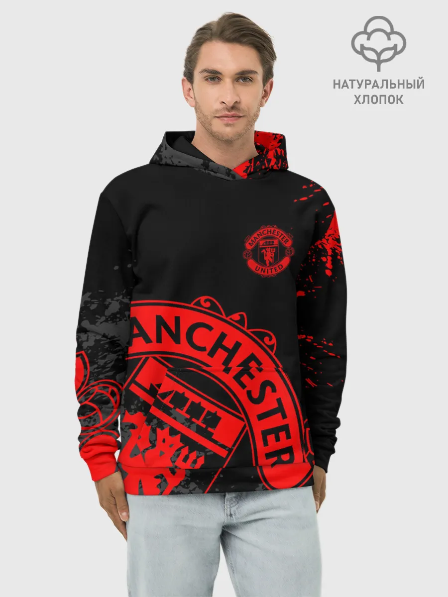 Худи мужской база хлопок / МАНЧЕСТЕР ЮНАЙТЕД КРАСНЫЙ ЛОГО