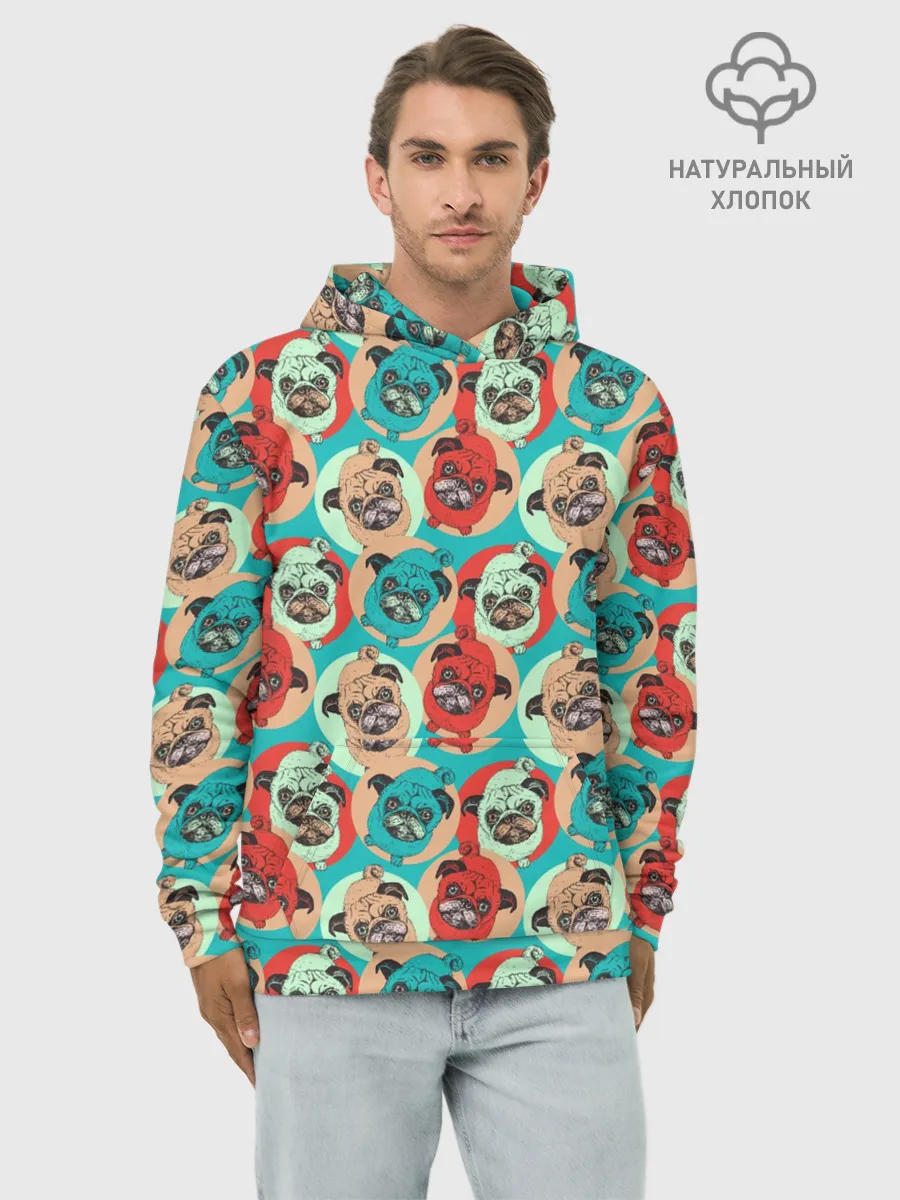 Худи мужской база хлопок / Прикольные Мопсы