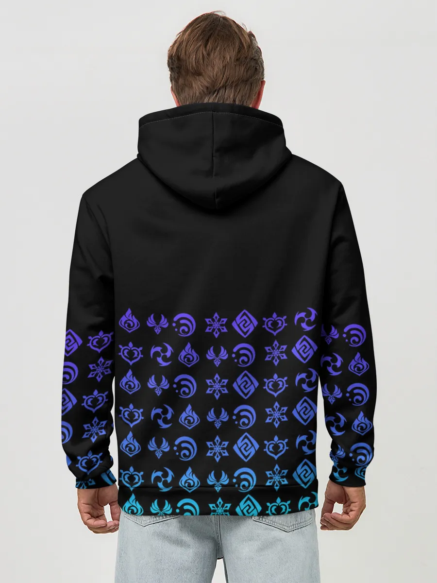 Худи мужской база хлопок / GENSHIN IMPACT | ЭМБЛЕМЫ NEON