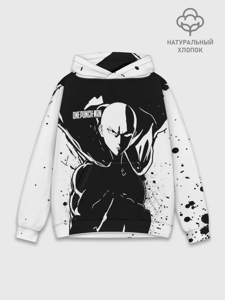 Худи мужской база хлопок / Черно-белый Сайтама One Punch-Man